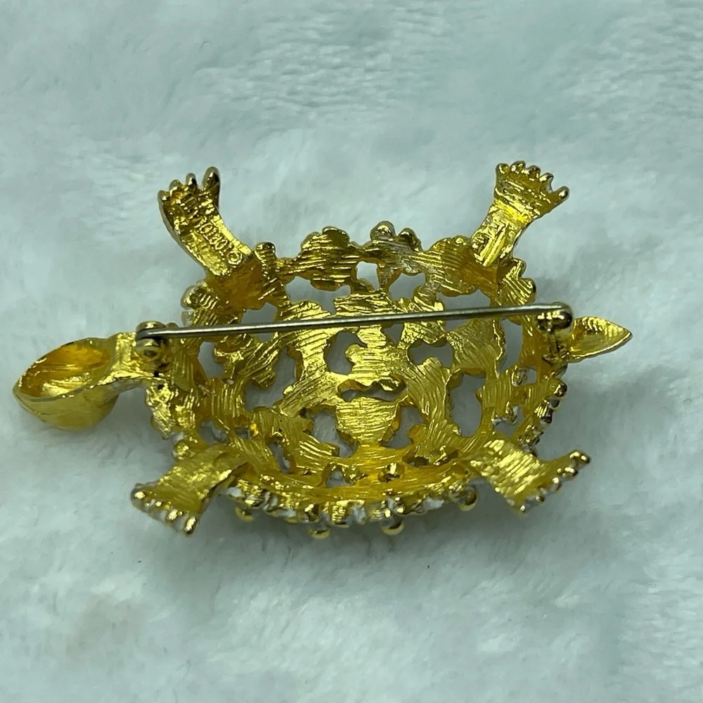 Vintage Tortolani  gold white turtle brooch